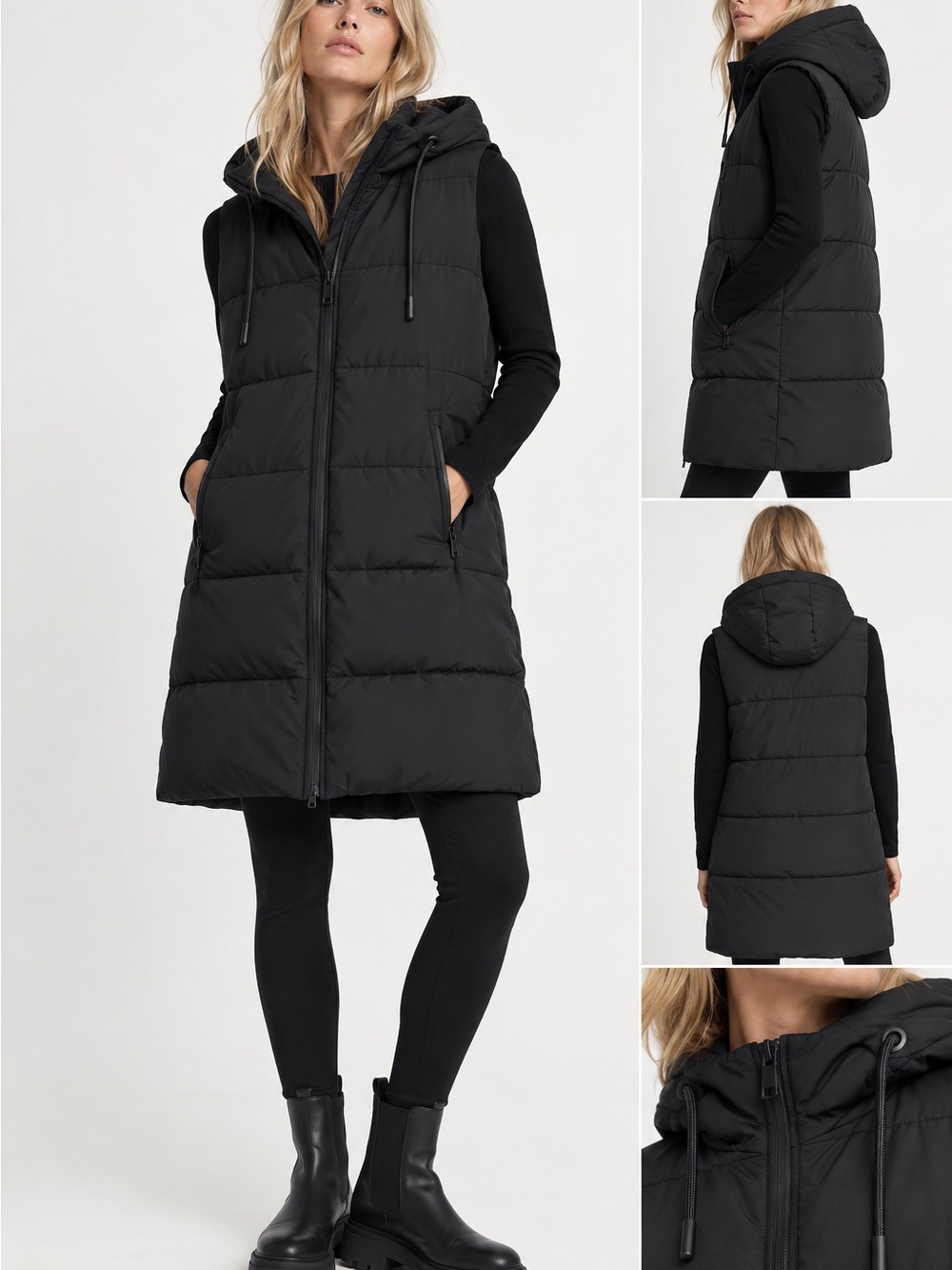 Zara Black Hooded Puffer Vest